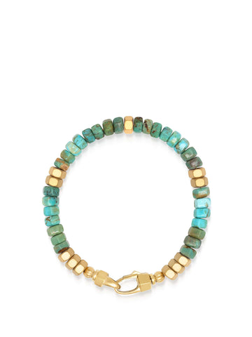 Nialaya Men's Beaded Bracelet Men's Hexagon Beaded Bracelet with Green Turquoise and Gold Men's Hexagon Beaded Bracelet with Green Turquoise and Gold
